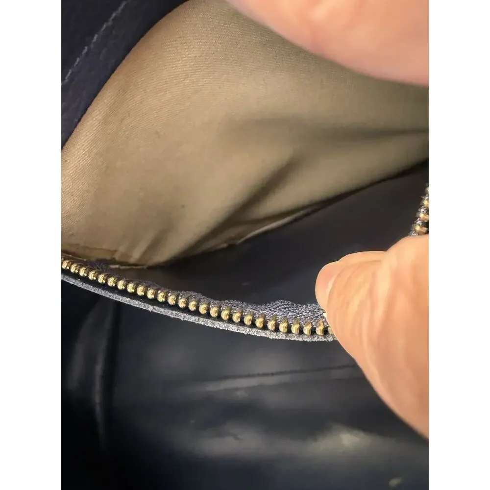 Mark & Graham Everyday Italian Leather Large Navy Tote Bag 15”x12”x8” 10” Handle